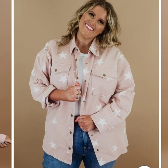 Everyday Chic Boutique | Light Pink Stand Out Star Printed Shirt Jacket Shacket - Picture 2 of 6